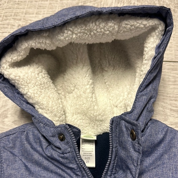 Little Me Puffer Jacket Hooded Blue Zipper / Snap Front “Safari Explorer” - Picture 4 of 9